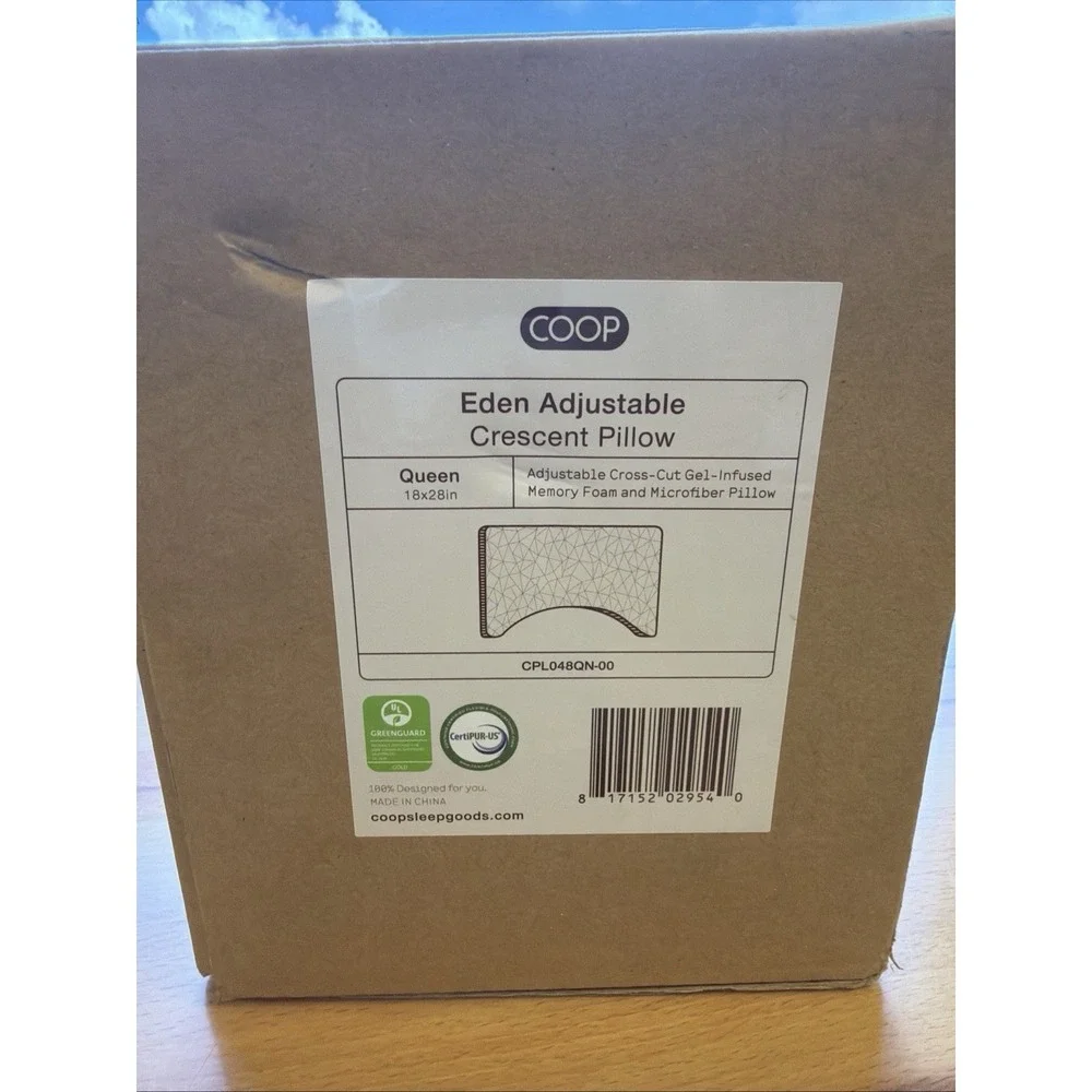 Coop Home Goods Eden Adjustable Crescent Pillow, Queen Size 18x28inch Sealed